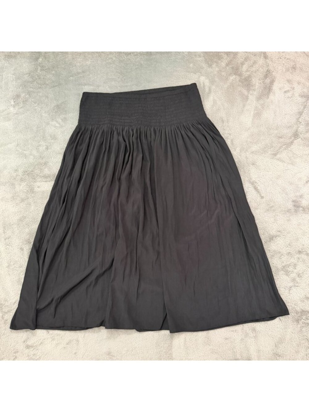 J Jill Black Smocked Full Midi Skirt Womens size Medium Petite MP Capsule